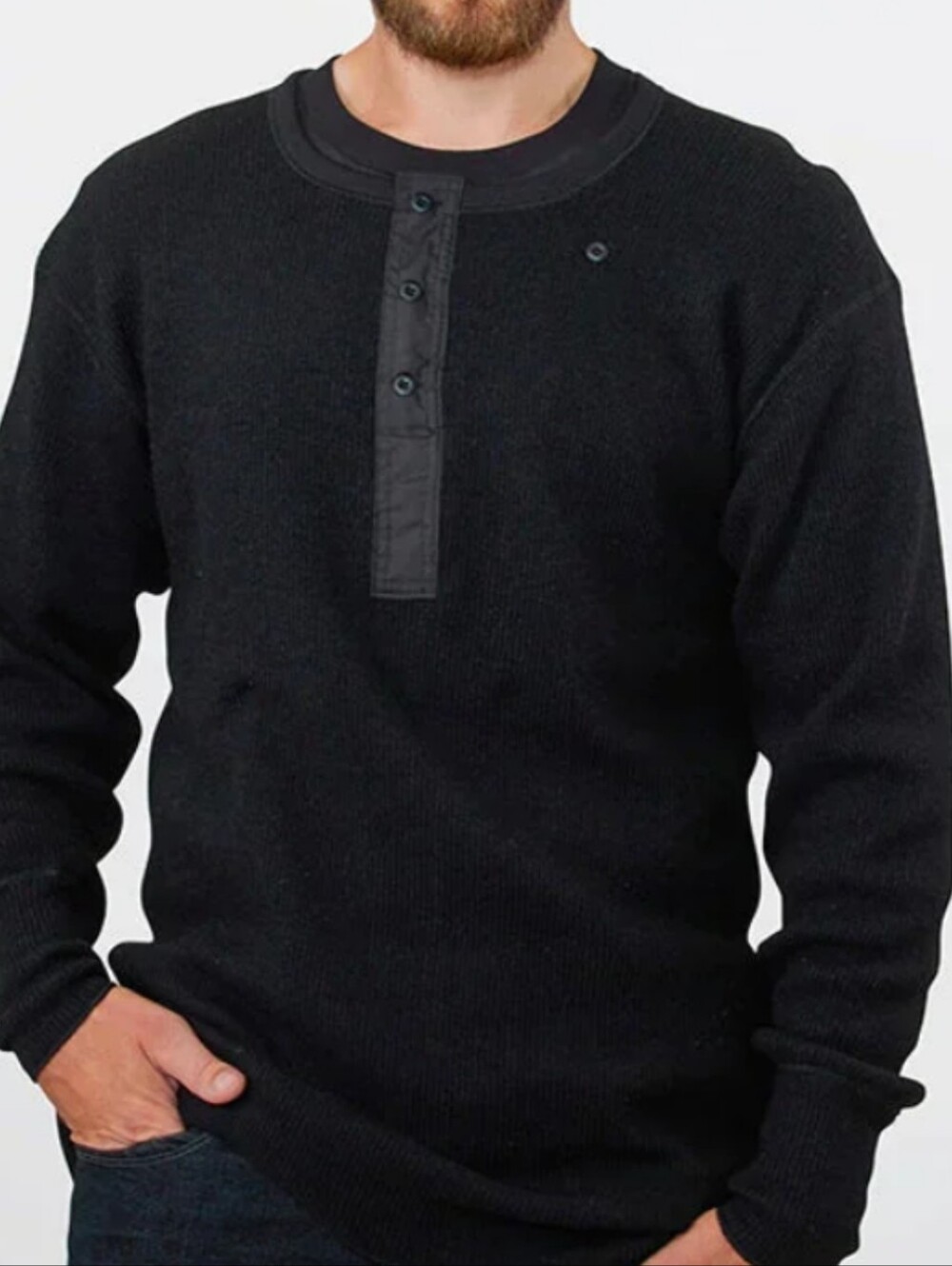 Bundle Of 2 Men's Wool Black Henley Knit Sweater